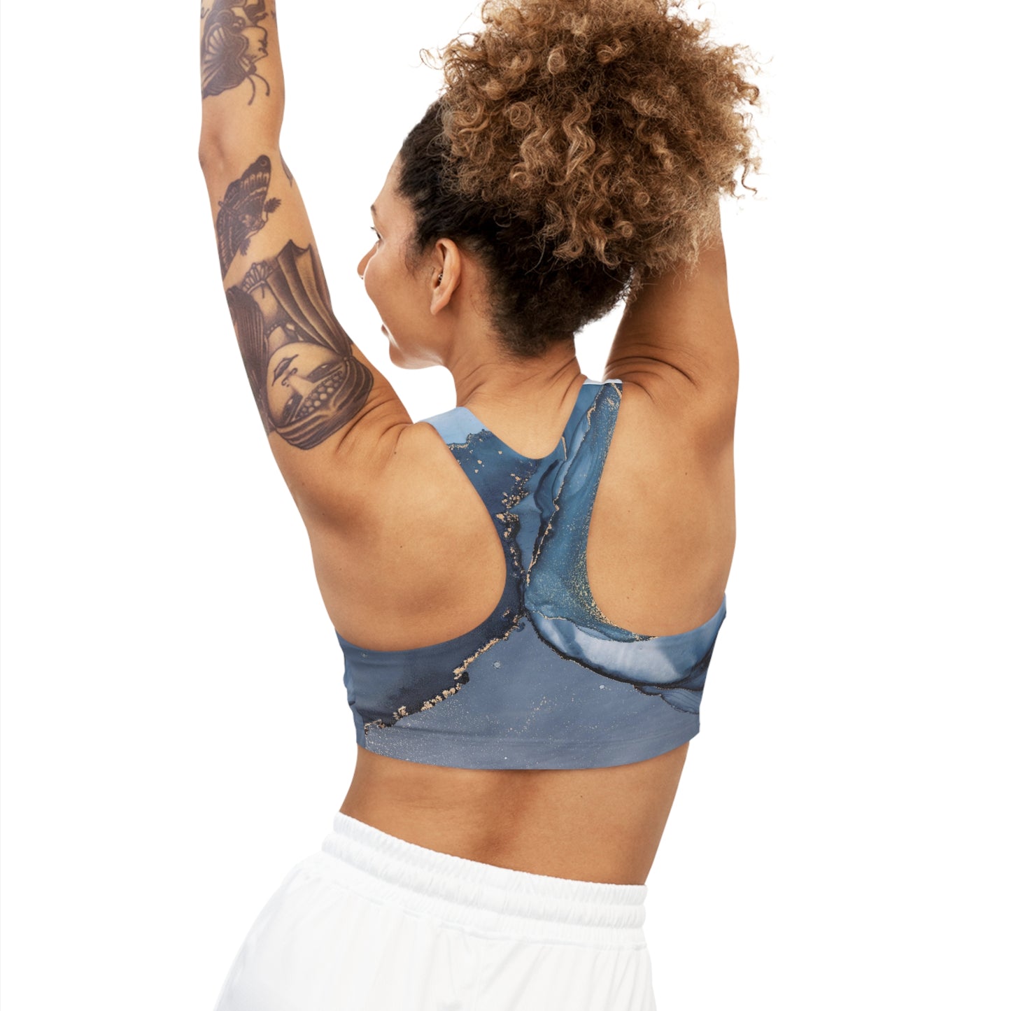 Blue Drawing Seamless Sports Bra (AOP)