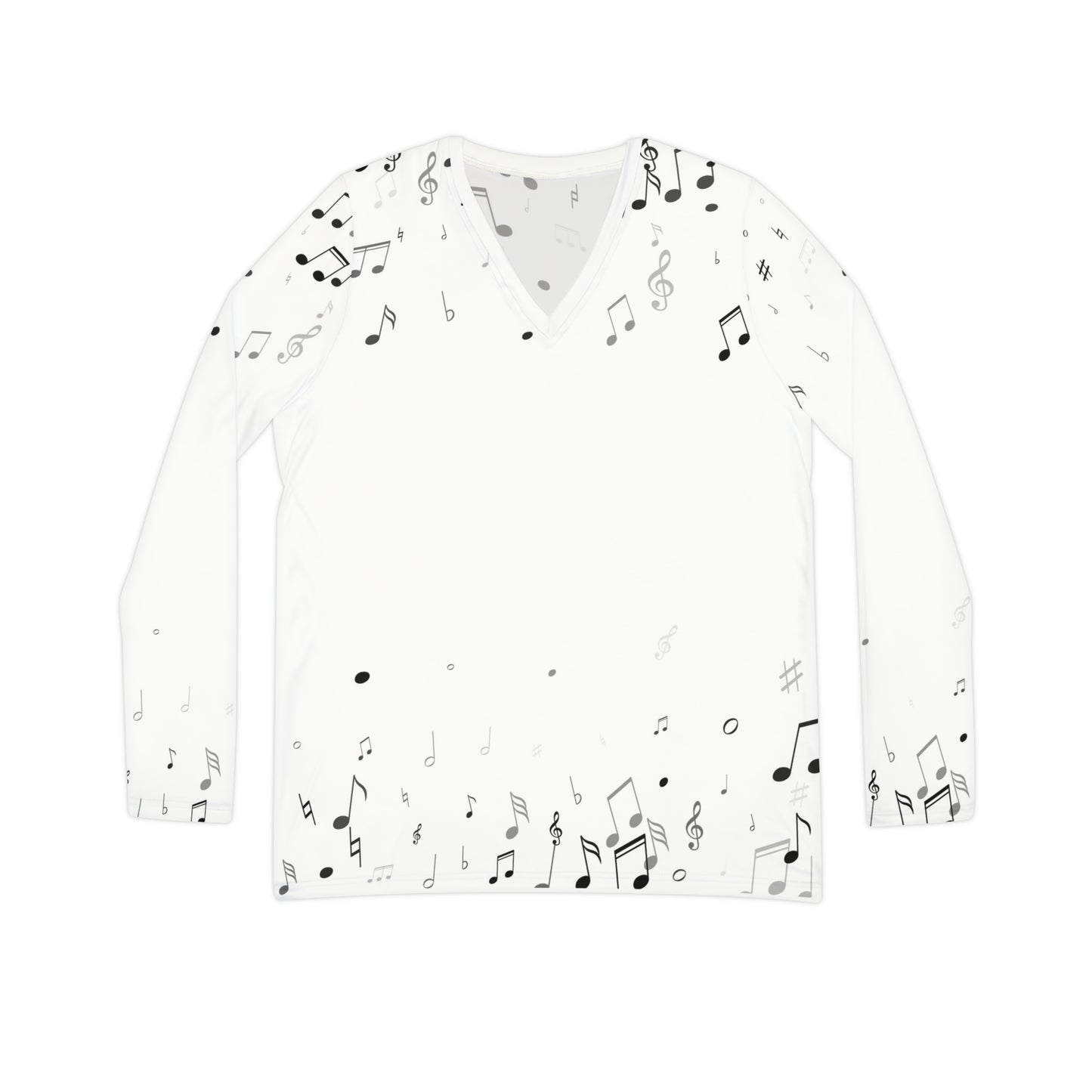 Musical notes Women's Long Sleeve V-neck Shirt (AOP)