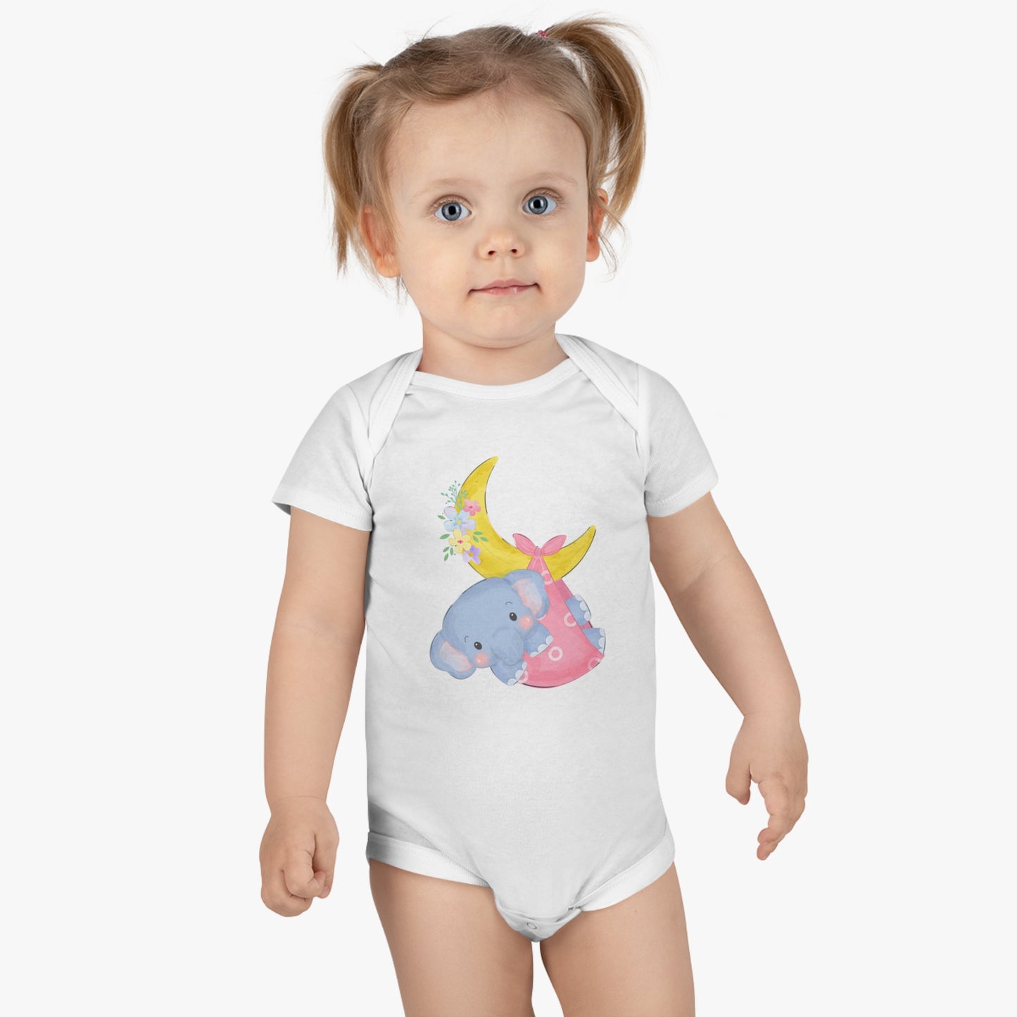 Elephant on the moon Onesie® Organic Baby Bodysuit