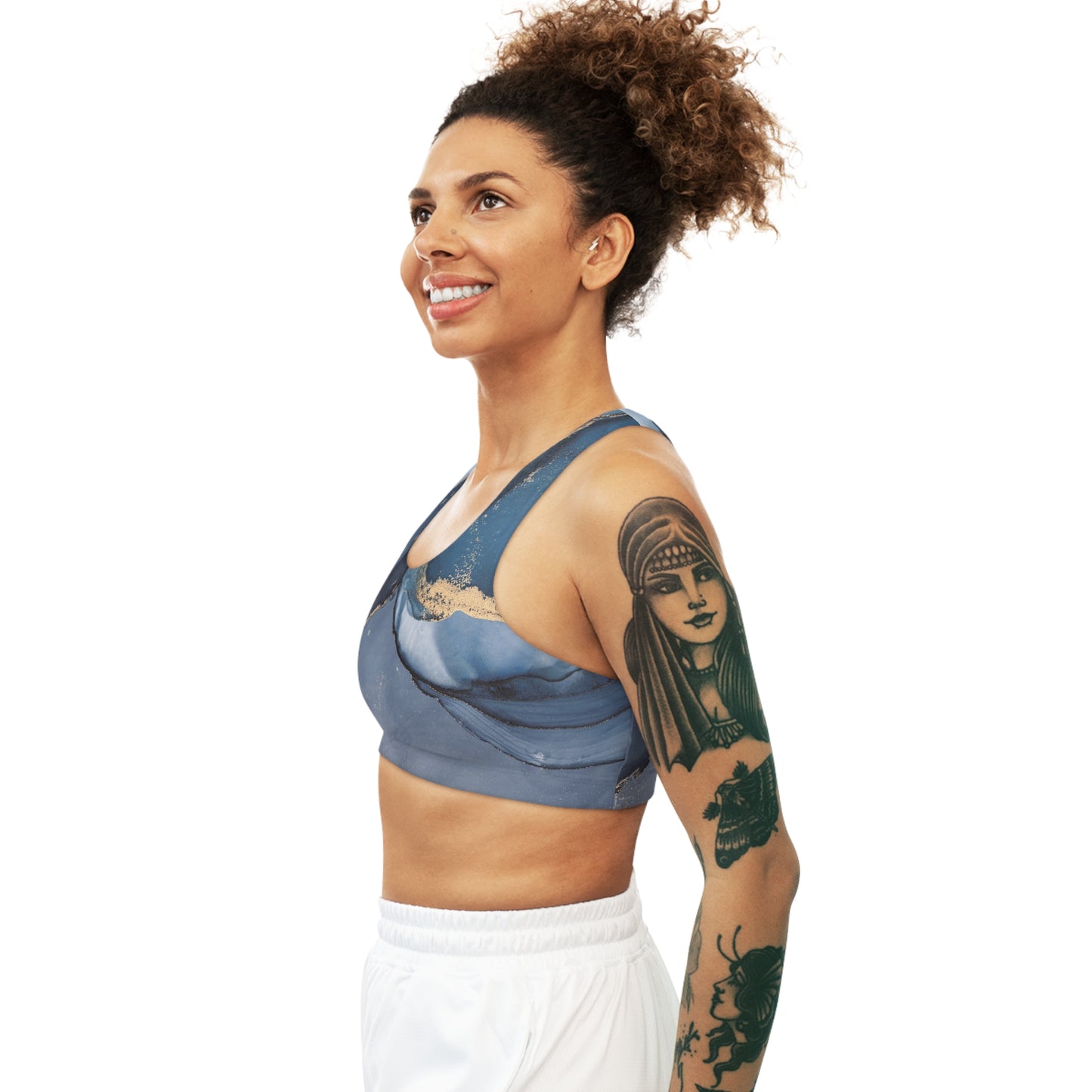 Blue Drawing Seamless Sports Bra (AOP)