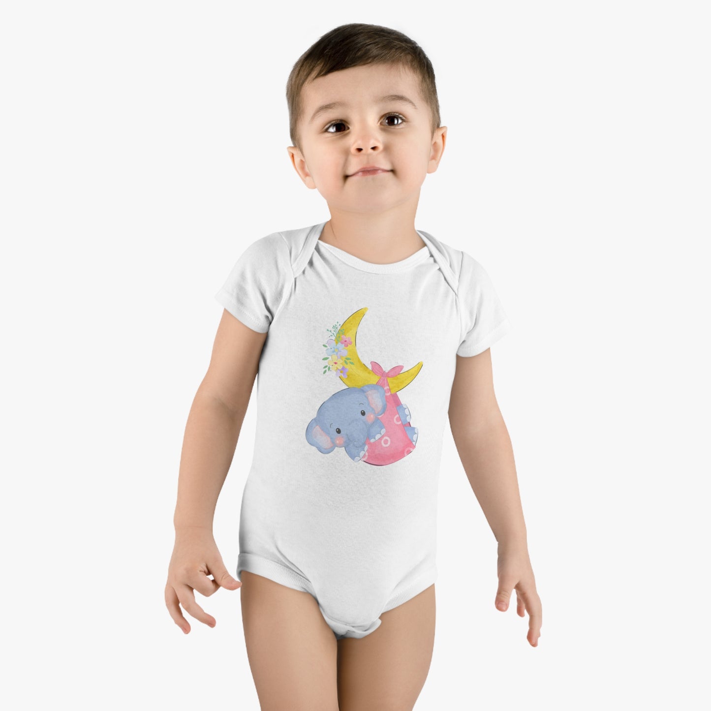 Elephant on the moon Onesie® Organic Baby Bodysuit